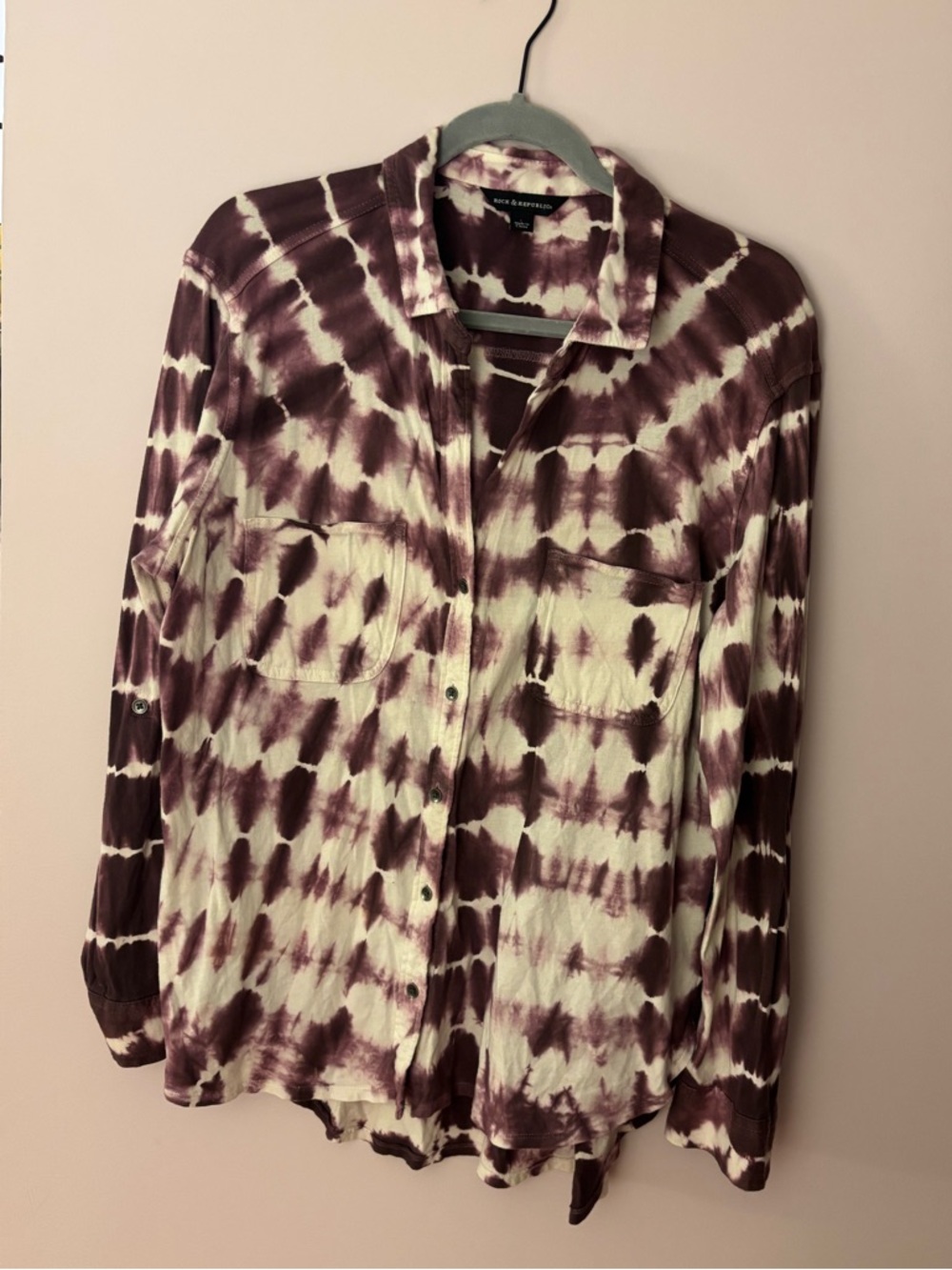 Rock & Republic Plum & Cream Tie-Dye Button-Down Shirt, casual hippie, indie